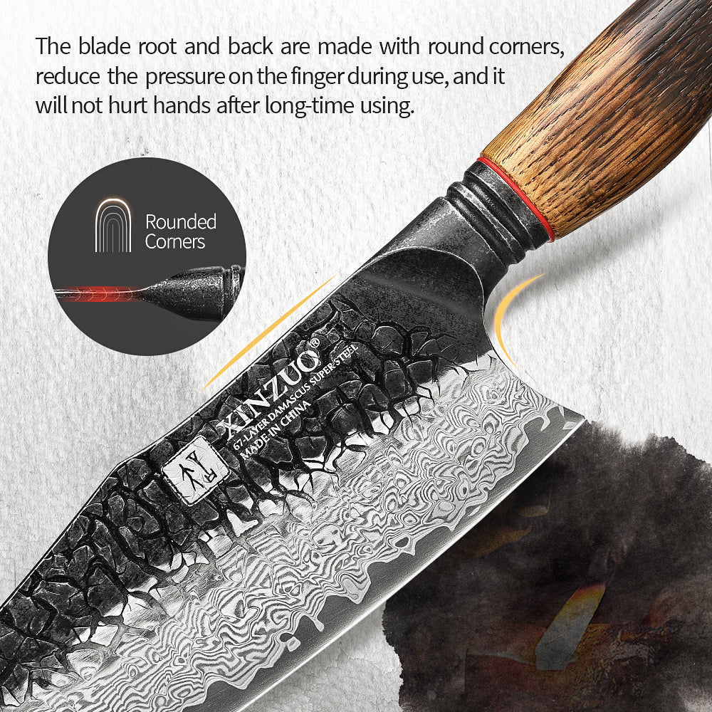 Utility Santoku Chef Knife Set Oak Handles Paring Bread Knife Easy Handling And Great Grip Knives 4
