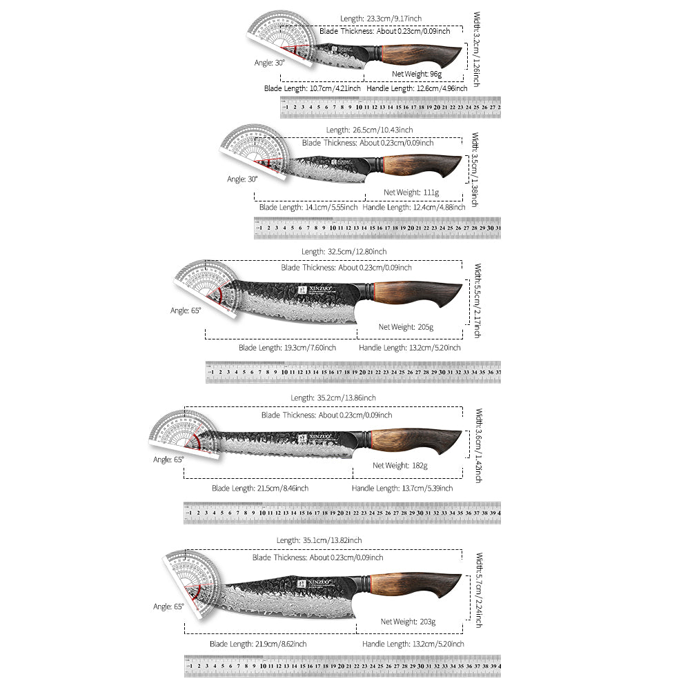 Utility Santoku Chef Knife Set Oak Handles Paring Bread Knife Easy Handling And Great Grip Knives 5