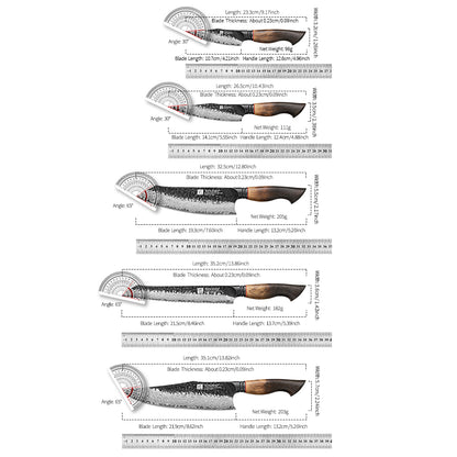 Utility Santoku Chef Knife Set Oak Handles Paring Bread Knife Easy Handling And Great Grip Knives 5