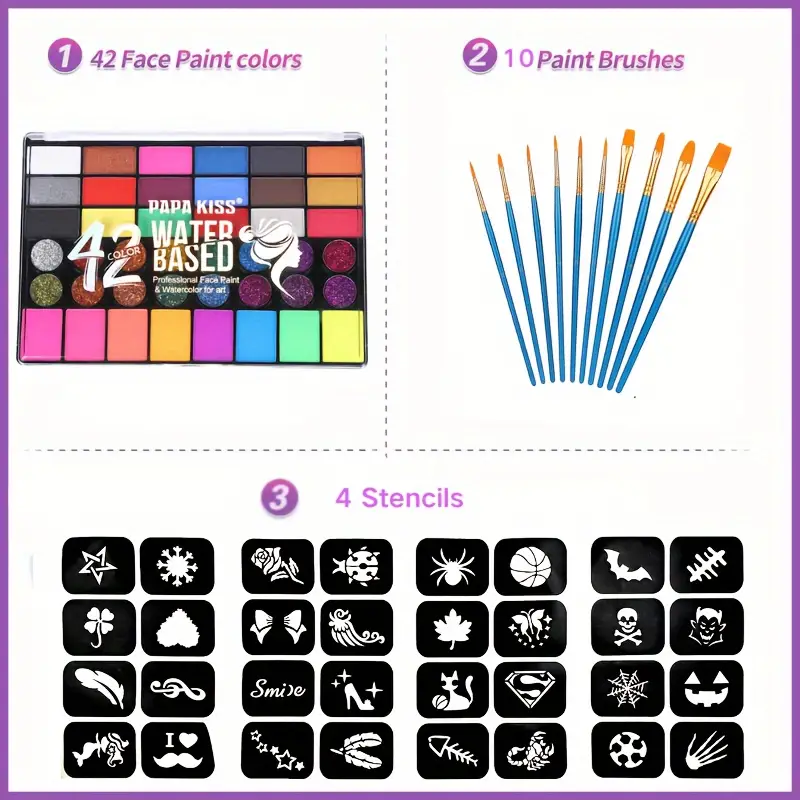 UV Neon Glitter Face Paint Art, Water Soluble Body Painting Set, Holiday Party Makeup