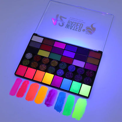 UV Neon Glitter Face Paint Art, Water Soluble Body Painting Set, Holiday Party Makeup
