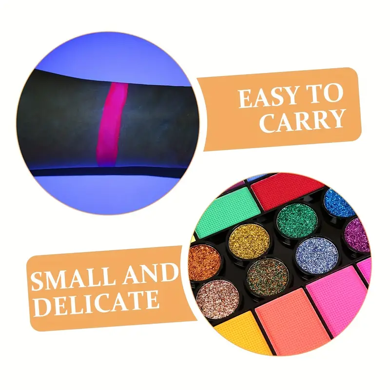UV Neon Glitter Face Paint Art, Water Soluble Body Painting Set, Holiday Party Makeup