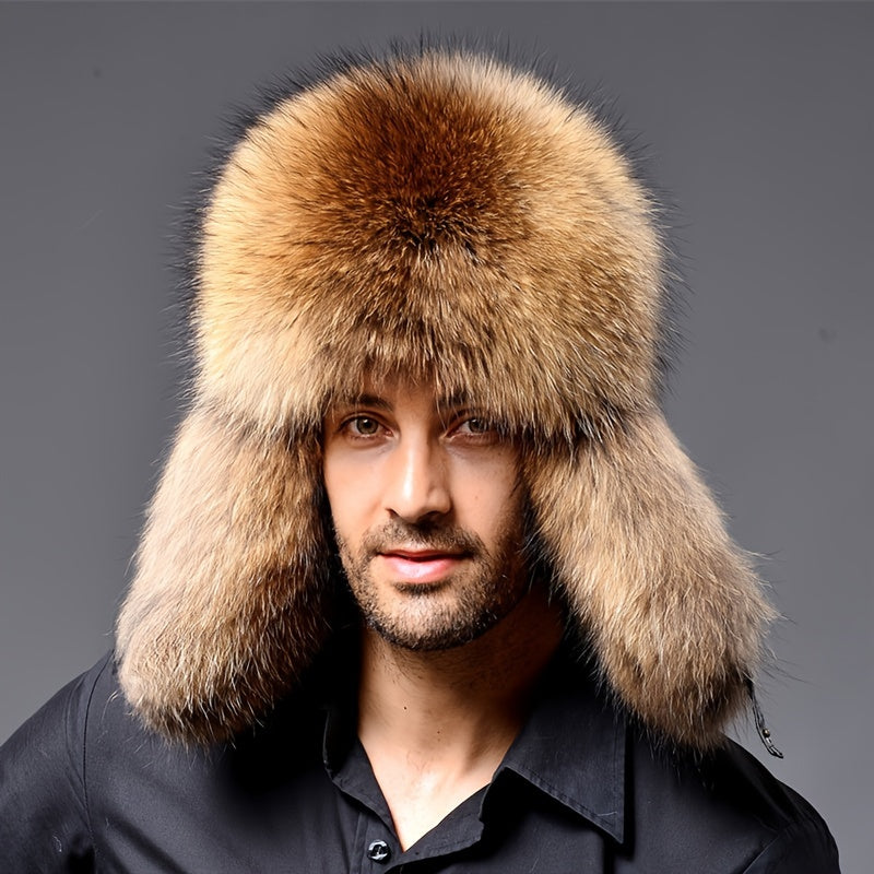 Warm Hat, Faux Fur Men's Bomber Cap, Thickened Winter Hat