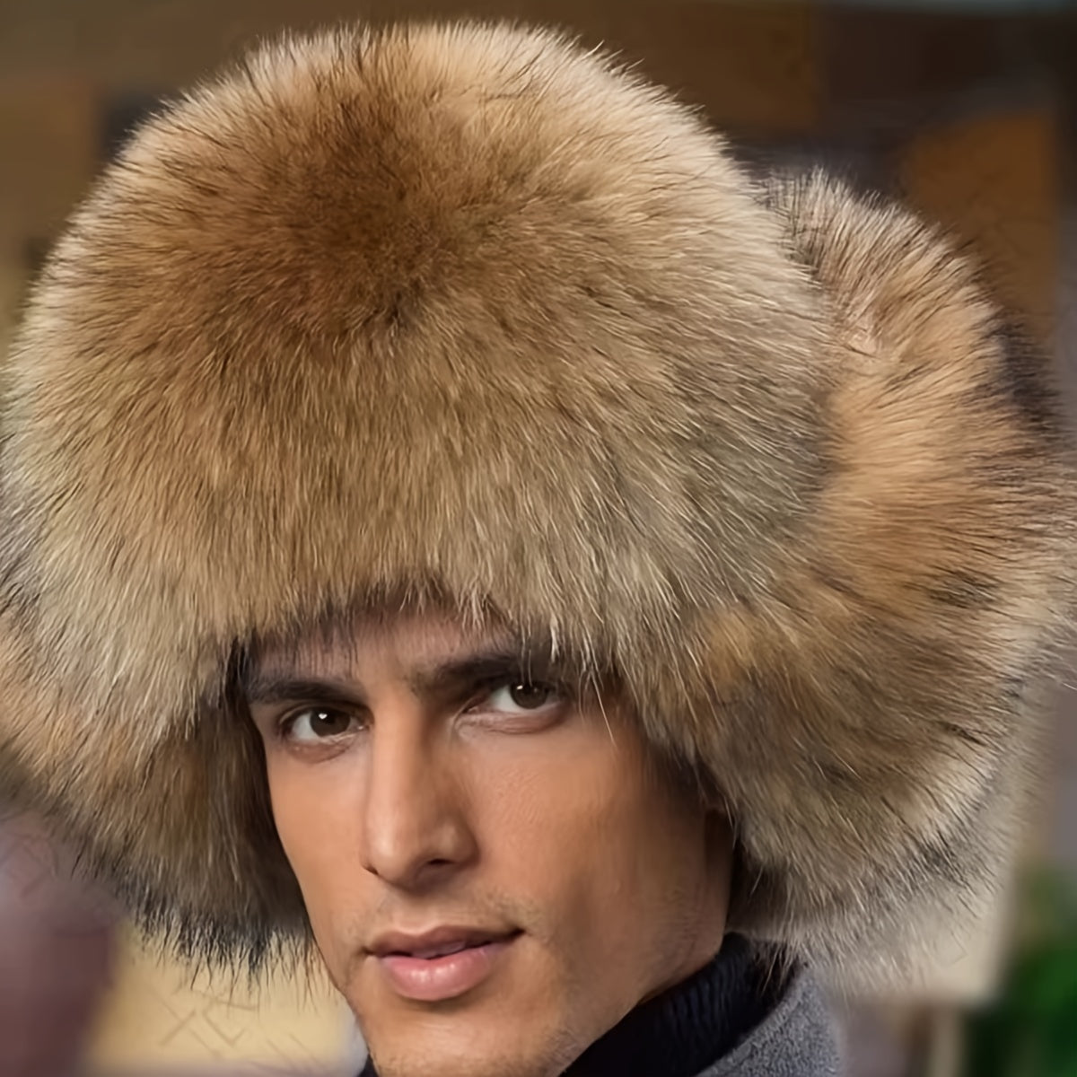 Warm Hat Faux Fur Mens Bomber Cap Thickened Russian Winter Hat 2