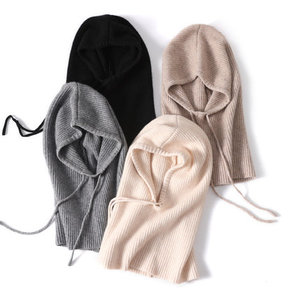 Winter Wool Balaclava Beanies for Men and Women, Soft Warm Knitted Neck Face Protect Hooded Hats, Drawstring Skullies