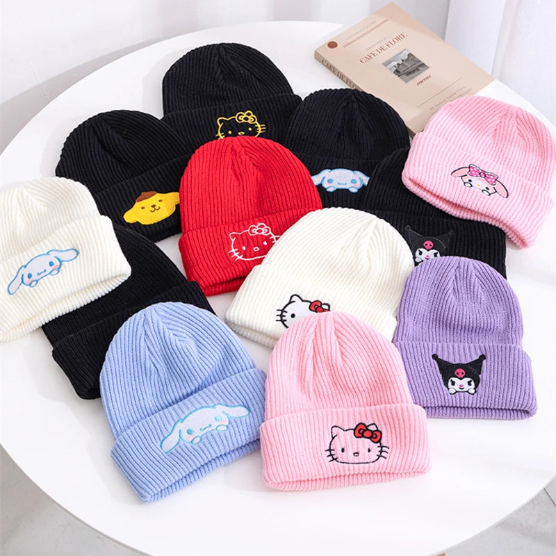 Women Winter Knitted Cap Hot Sale Saniro Hello Kitty Beanie Hat Cute Cartoon Melody