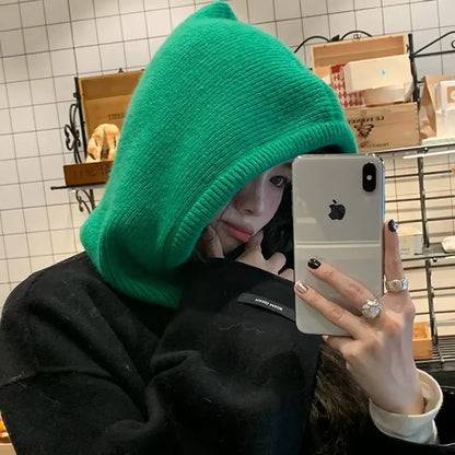 Winter Balaclava Hats Women Style Knitted Hooded Caps Outdoor Warmer Onepiece Drawstring Neck Colla 1