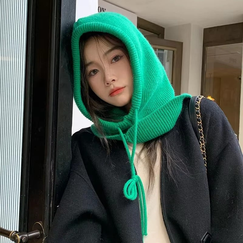 Winter Balaclava Hats Women Style Knitted Hooded Caps Outdoor Warmer Onepiece Drawstring Neck Colla 2