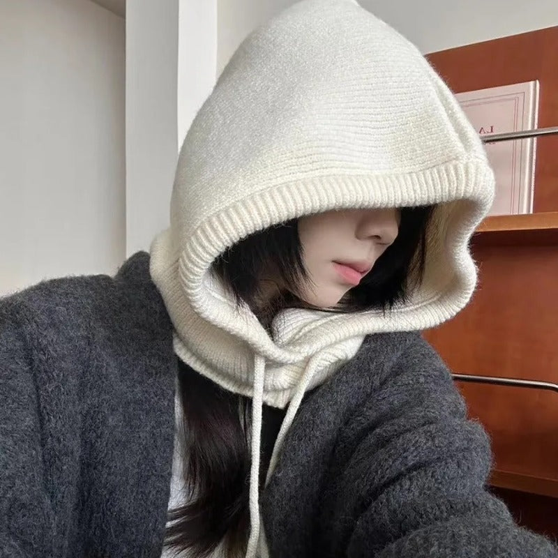 Winter Balaclava Hats Women Style Knitted Hooded Caps Outdoor Warmer Onepiece Drawstring Neck Colla 3