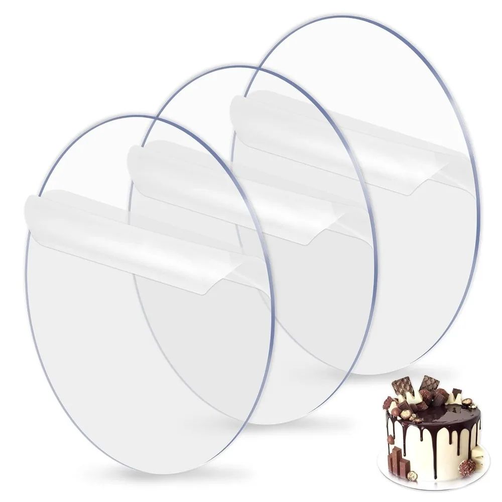 Premium Clear Acrylic Cake Boards Set - Reusable Round Cake Display Boards for Baking, Decorating & Desserts