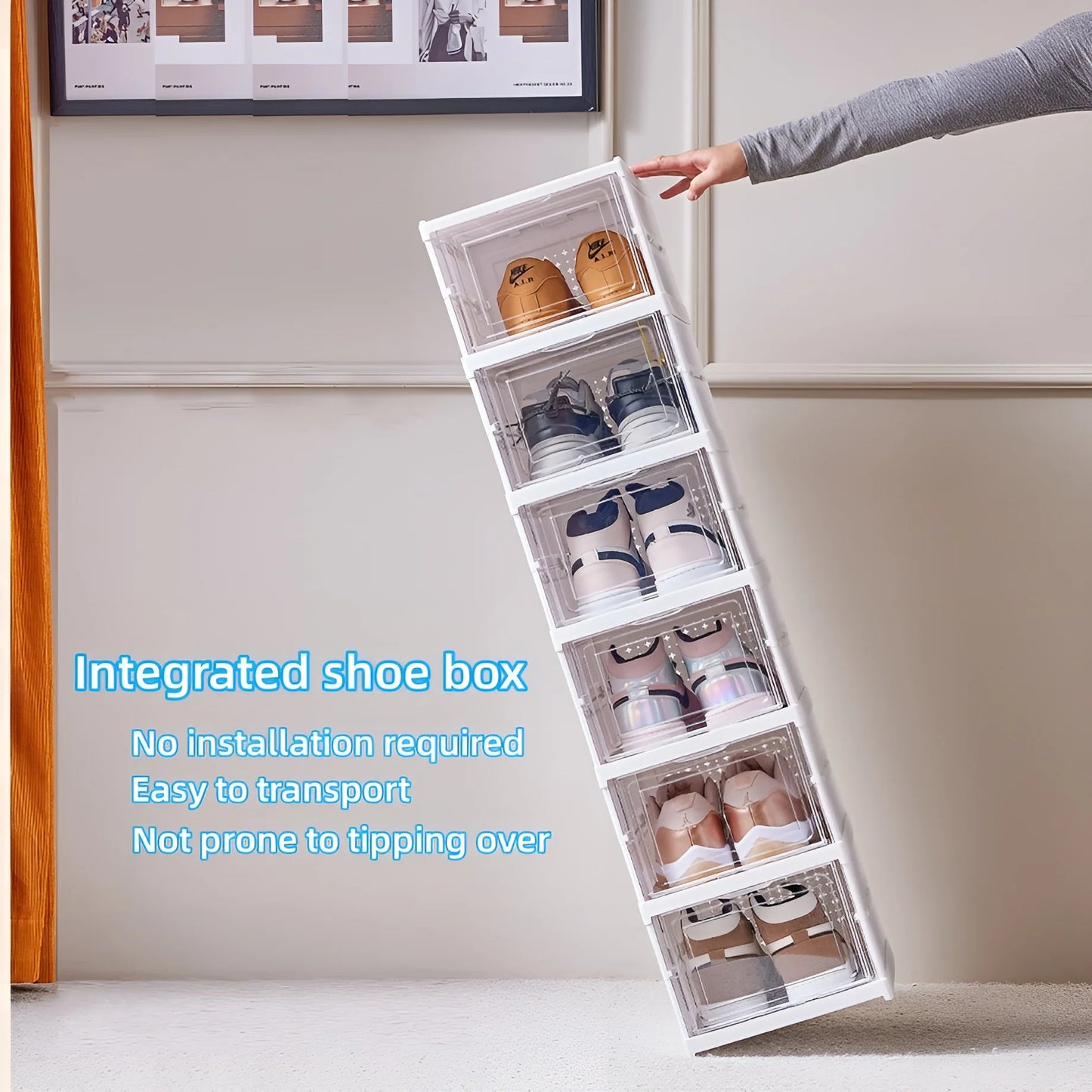 Transparent Fold Able Shoes Box Stack Able Sneaker Storage Organizer Dust Proof Hightop Shoe Rack S 3
