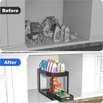 Double Tier SinkMounted Storage Rack Multi Purpose Bathroom Storage Basket Kitchen Cabinet Shelving 3