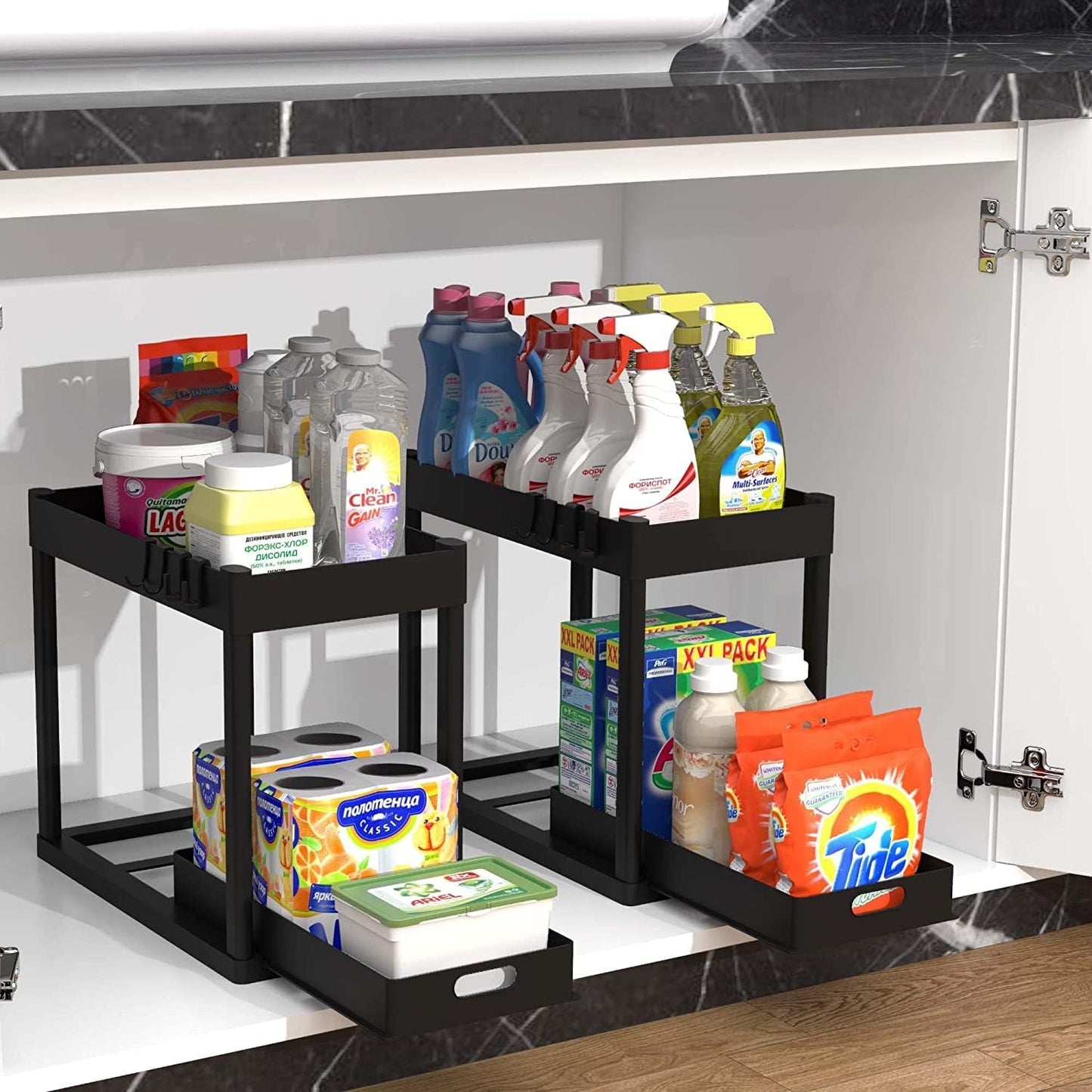 Double Tier SinkMounted Storage Rack Multi Purpose Bathroom Storage Basket Kitchen Cabinet Shelving 4