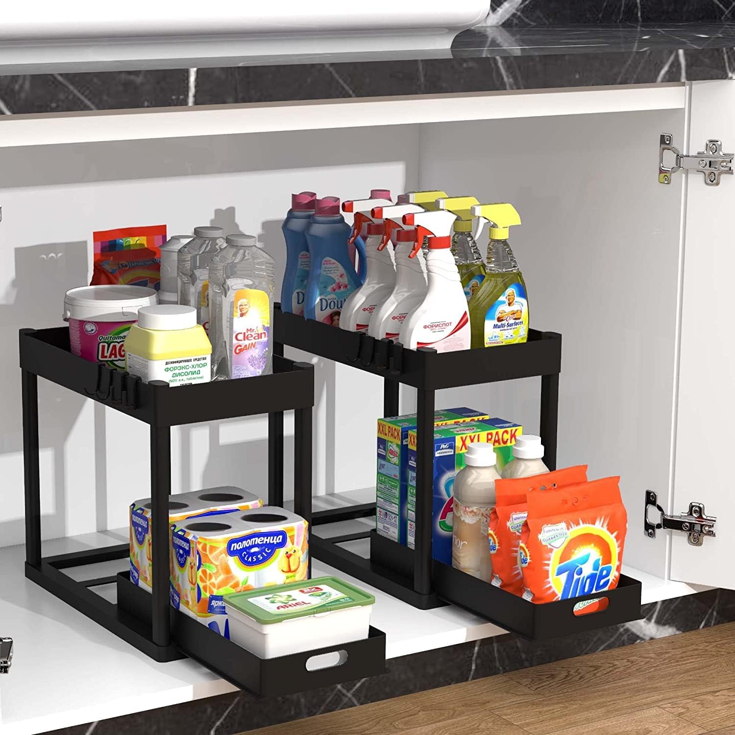 Double Tier SinkMounted Storage Rack Multi Purpose Bathroom Storage Basket Kitchen Cabinet Shelving 4