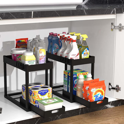 Double Tier SinkMounted Storage Rack Multi Purpose Bathroom Storage Basket Kitchen Cabinet Shelving 4