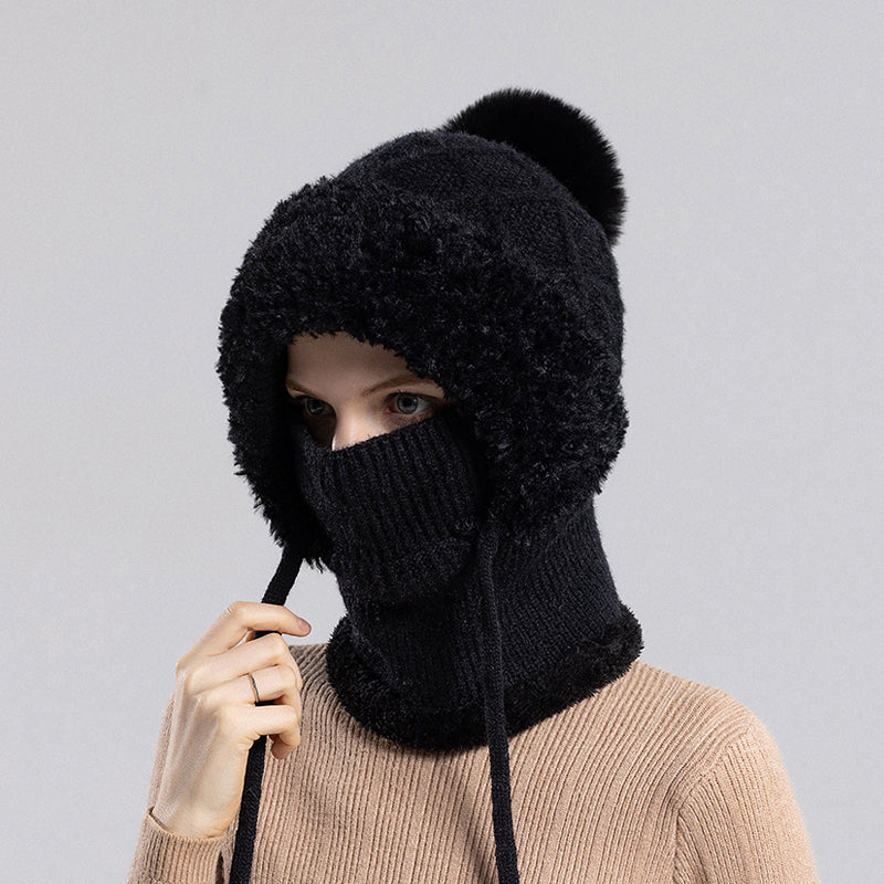 Women Winter Balaclava Hat Velvet Knitted Woolen Ear Protection Fluffy Mask Neck Integrated Warmth  5