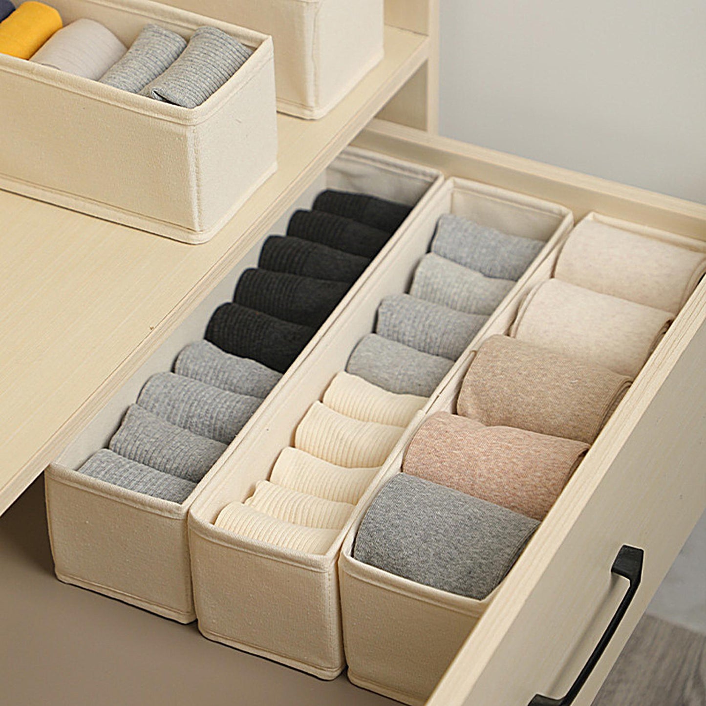 Space-Saving Long Storage Bin, Durable Fabric Storage Organizer, Foldable Sock Underwear Drawer Organizer