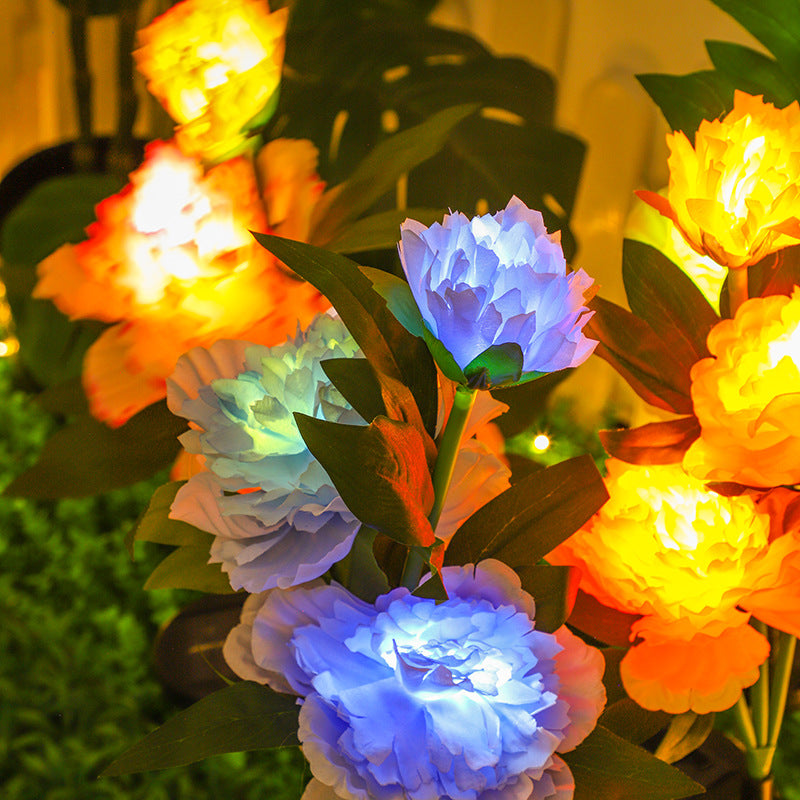 Waterproof Solar Garden Lights Head Peony Flowers For Yard Outdoor Lawn Decor Pathway Pink Lights 1
