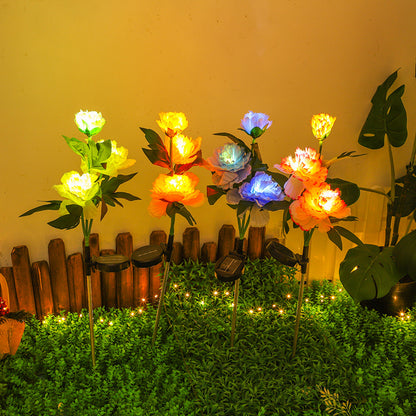 Waterproof Solar Garden Lights Head Peony Flowers For Yard Outdoor Lawn Decor Pathway Pink Lights 2