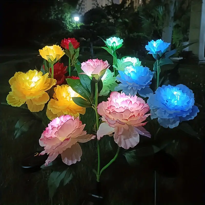 Waterproof Solar Garden Lights Head Peony Flowers For Yard Outdoor Lawn Decor Pathway Pink Lights 3