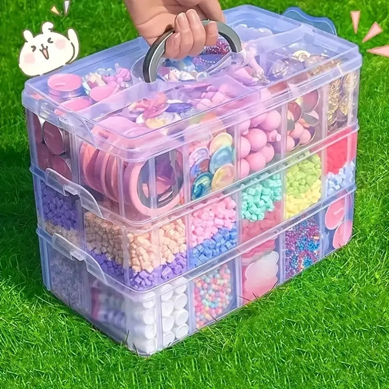 Clear Jewelry Sundries Organizer, Adjustable Compartment Toy Container, Stackable 3-Tier Plastic Storage Box