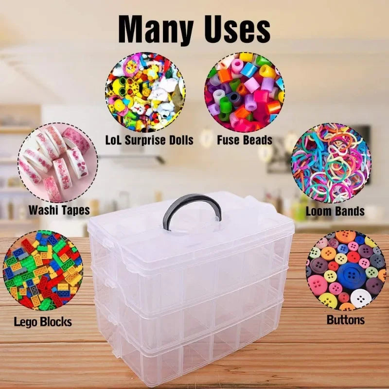 Clear Jewelry Sundries Organizer Adjustable Compartment Toy Container Stackable 3Tier Plastic Stora 4