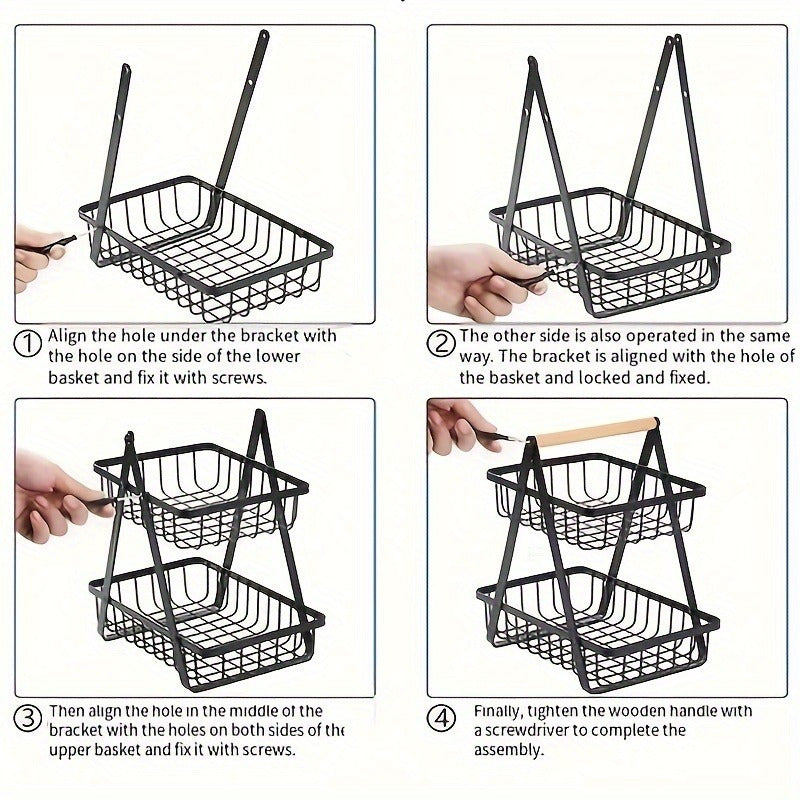 Three Tier Fruit Basket With Sturdy Kitchen Storage Box Perfect For Fresh Produce And Household Kit 3