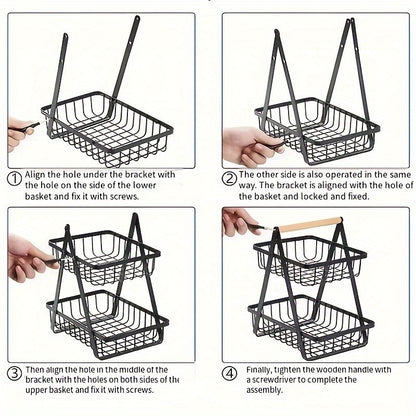 Three Tier Fruit Basket With Sturdy Kitchen Storage Box Perfect For Fresh Produce And Household Kit 3