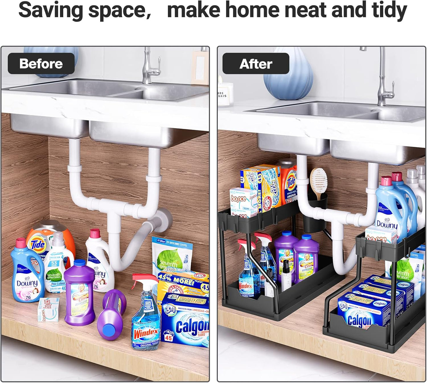 Under Sink Storage Rack DualSlide Storage Drawer Kitchen Cabinet Organizer 1