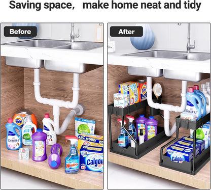 Under Sink Storage Rack DualSlide Storage Drawer Kitchen Cabinet Organizer 1