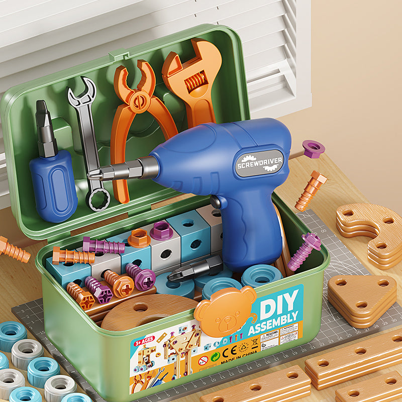 Early Educational DIY Nut Hand Puzzle Toy For Boys Shape Insert Blocks Simulated Screwing Toolbox A 4