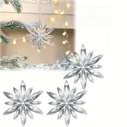 White Snowflake Christmas Decoration Pendants – 15 or 30 Transparent Crystal Snowflake Ornaments for Tree & Holiday Disp