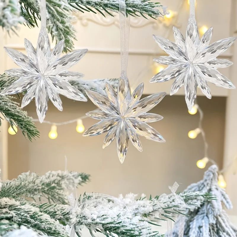 White Snowflake Christmas Decoration Pendants  15 Or 30 Transparent Crystal Snowflake Ornaments For 3