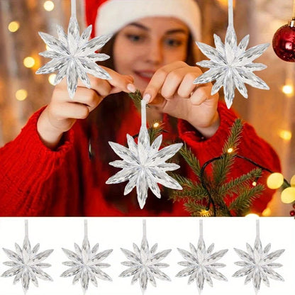 White Snowflake Christmas Decoration Pendants  15 Or 30 Transparent Crystal Snowflake Ornaments For 4
