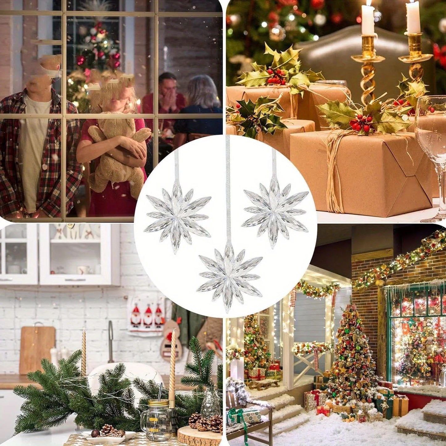 White Snowflake Christmas Decoration Pendants  15 Or 30 Transparent Crystal Snowflake Ornaments For 5