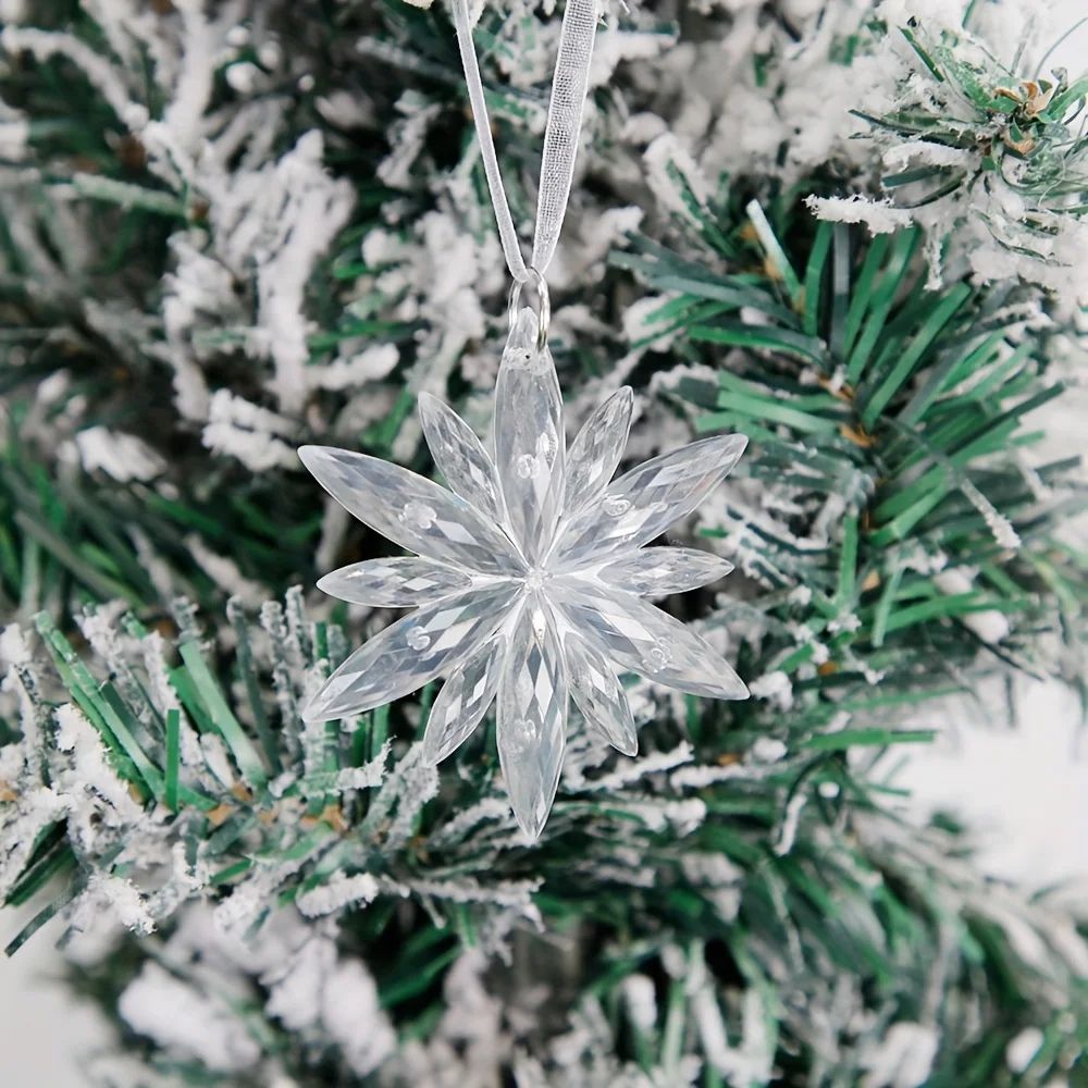 White Snowflake Christmas Decoration Pendants  15 Or 30 Transparent Crystal Snowflake Ornaments For 7