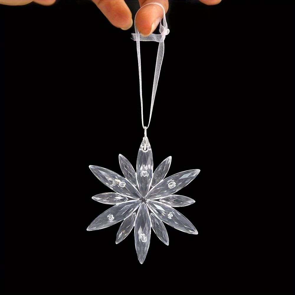 White Snowflake Christmas Decoration Pendants  15 Or 30 Transparent Crystal Snowflake Ornaments For 8