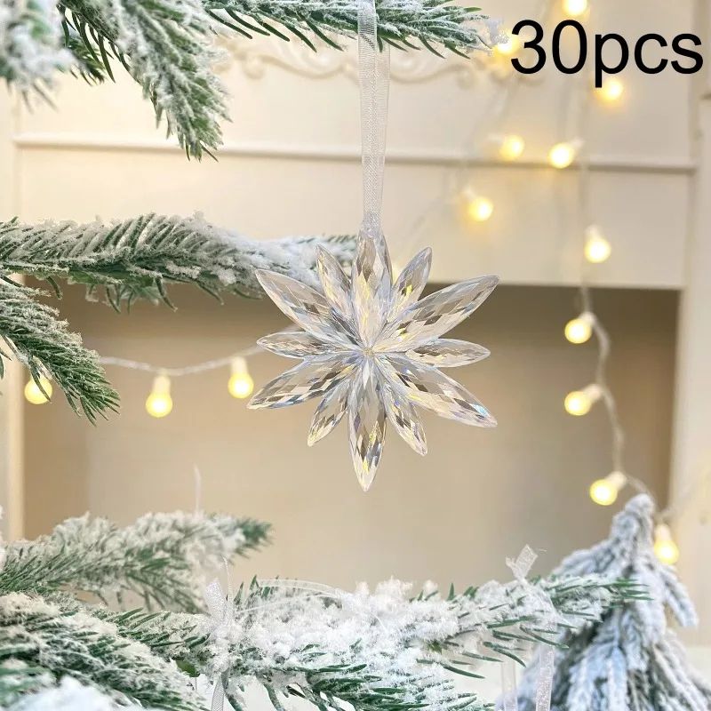 White Snowflake Christmas Decoration Pendants  15 Or 30 Transparent Crystal Snowflake Ornaments For 10