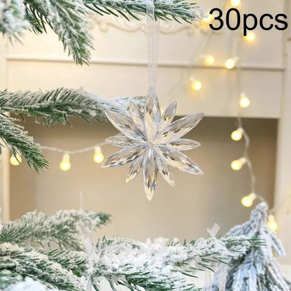 White Snowflake Christmas Decoration Pendants  15 Or 30 Transparent Crystal Snowflake Ornaments For 10