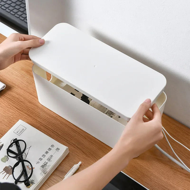 Dust Charger Socket Organizer, Cable Storage Box with Network Bin for Power Board Wire Management