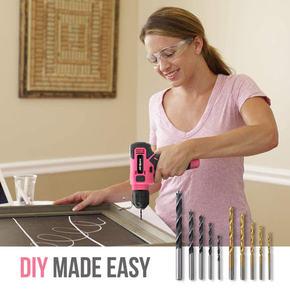Pink Home Repair Tools Kit Set Power Tool Sets With Lithium Drill Magnetic Precision Bits Toolbox 4