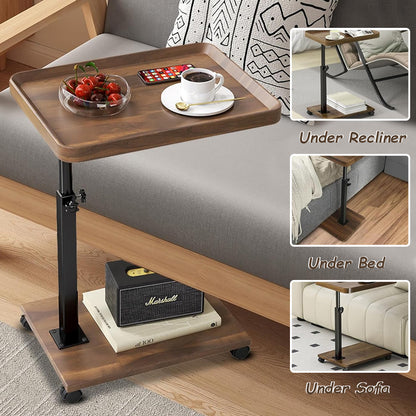 360 Rotatable Adjustable Rolling Cart Overbed Bedside Table Laptop Desk Medical Bed Food Tray Sofa  1