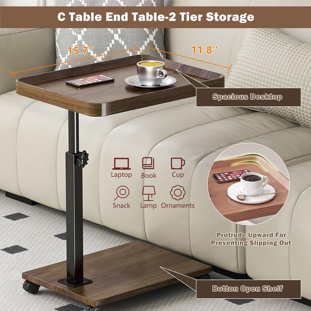 360 Rotatable Adjustable Rolling Cart Overbed Bedside Table Laptop Desk Medical Bed Food Tray Sofa  2