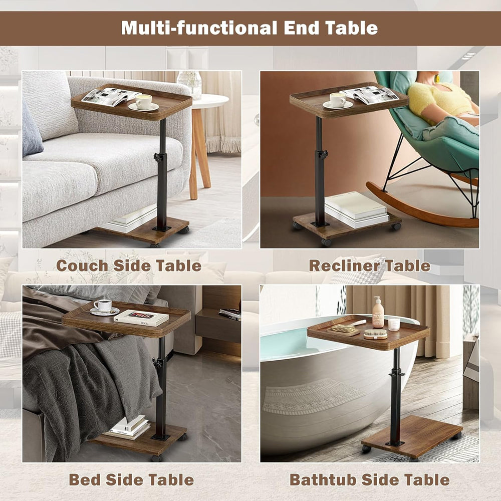360 Rotatable Adjustable Rolling Cart Overbed Bedside Table Laptop Desk Medical Bed Food Tray Sofa  3
