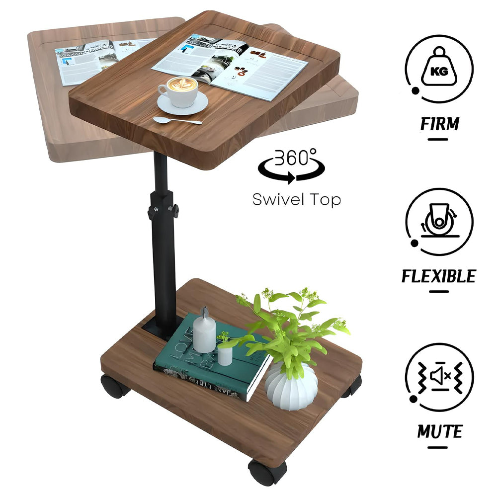 360 Rotatable Adjustable Rolling Cart Overbed Bedside Table Laptop Desk Medical Bed Food Tray Sofa  4