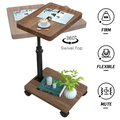 360 Rotatable Adjustable Rolling Cart Overbed Bedside Table Laptop Desk Medical Bed Food Tray Sofa  4