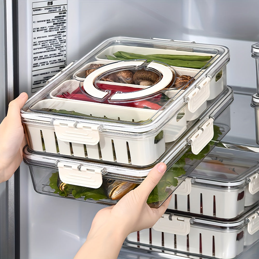 Snackle Box Container, Portable Snack Tray with Handle, Veggie Serving Tray for Refrigerator