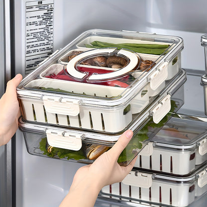 Snackle Box Container, Portable Snack Tray with Handle, Veggie Serving Tray for Refrigerator