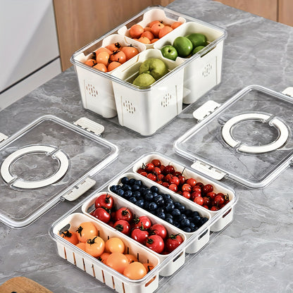 Snackle Box Container, Portable Snack Tray with Handle, Veggie Serving Tray for Refrigerator