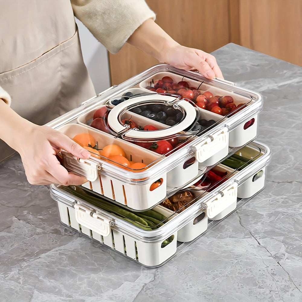 Snackle Box Container, Portable Snack Tray with Handle, Veggie Serving Tray for Refrigerator
